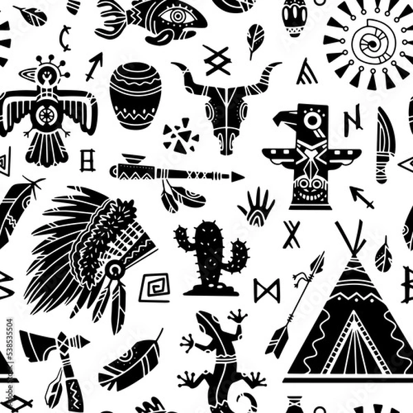 Obraz Seamless pattern of elements culture native indian. Vector