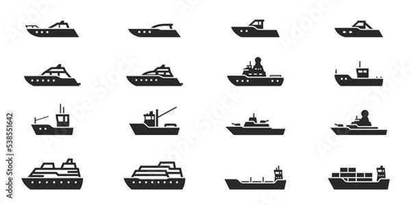 Obraz ship and boat icon set. water transport symbol. vessels for travel and transportation. isolated vector image