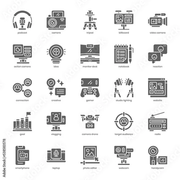 Obraz Content Creator icon pack for your website design, logo, app, and user interface. Content Creator icon glyph design. Vector graphics illustration and editable stroke.