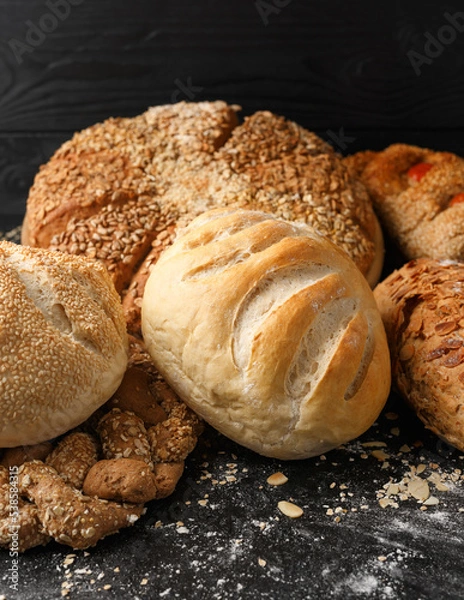 Fototapeta Fresh Homemade different types of fresh bread