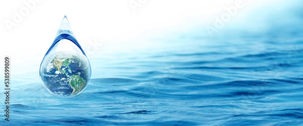 Fototapeta World Water day concept with world in clean water drop on and fresh blue water ripples design, Environment save and ecology theme concept ,Elements of this image furnished by NASA