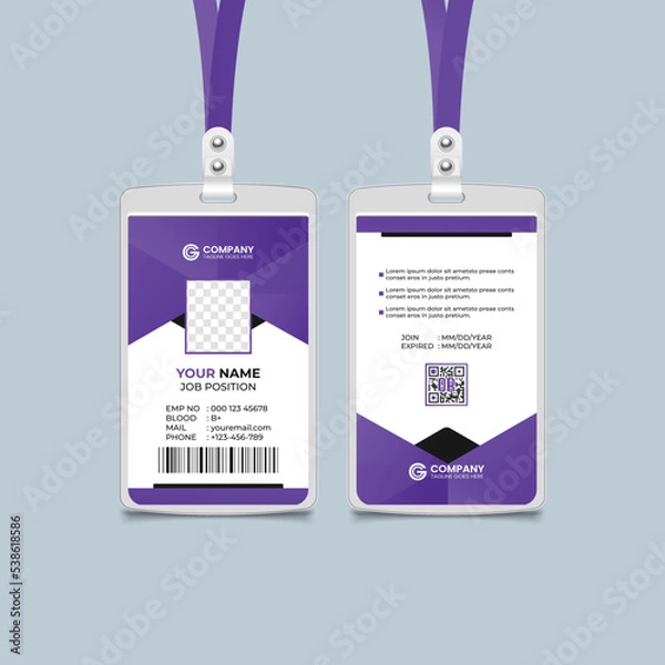 Fototapeta Modern Identity Employee Abstract professional, corporate office Id card design, Simple and Clean ID Card Design Template