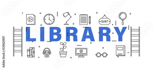 Fototapeta Blue word LIBRARY on white background