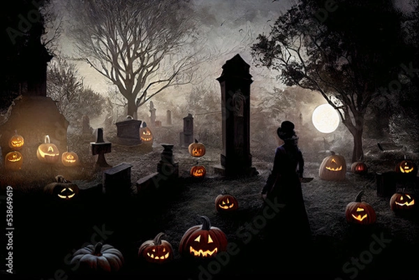 Obraz Halloween Pumpkins in epic scene. showcase proudact Background. 3D render