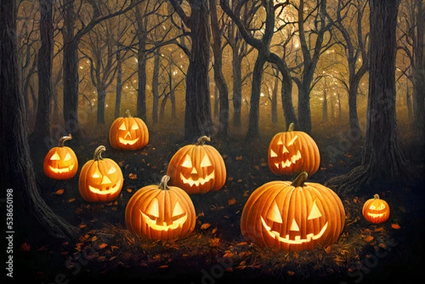 Obraz Halloween Pumpkins in epic scene. showcase proudact Background. 3D render