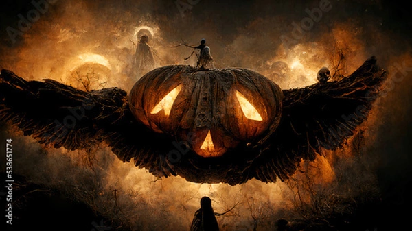 Obraz Halloween Pumpkins in epic scene. showcase proudact Background. 3D render