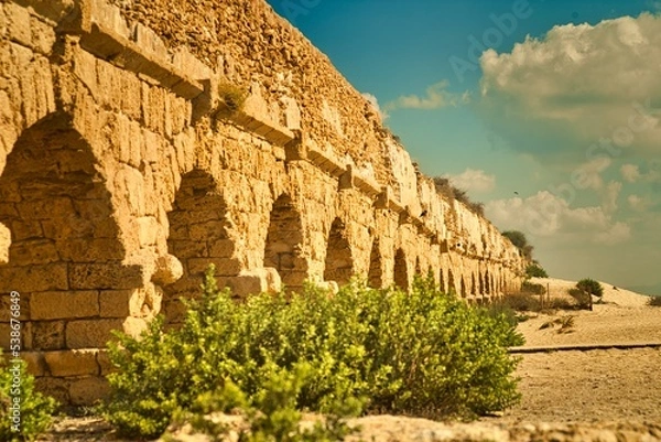 Obraz Caesarea is a magnificent site, a national park where amazing ancient harbor ruins, beautiful beaches, and impressive modern residences 