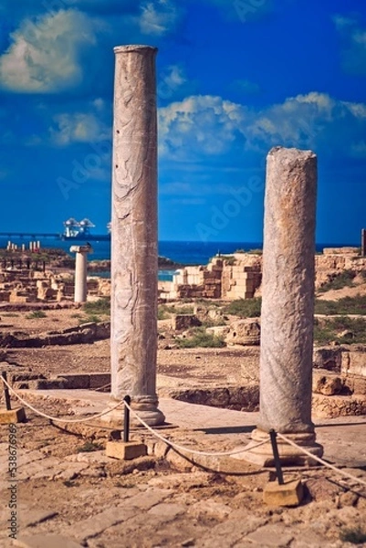 Obraz Caesarea is a magnificent site, a national park where amazing ancient harbor ruins, beautiful beaches, and impressive modern residences 