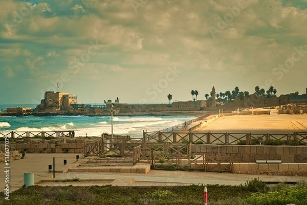 Obraz Caesarea is a magnificent site, a national park where amazing ancient harbor ruins, beautiful beaches, and impressive modern residences 