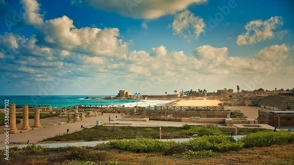 Obraz Caesarea is a magnificent site, a national park where amazing ancient harbor ruins, beautiful beaches, and impressive modern residences 