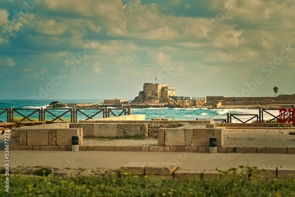 Obraz Caesarea is a magnificent site, a national park where amazing ancient harbor ruins, beautiful beaches, and impressive modern residences 