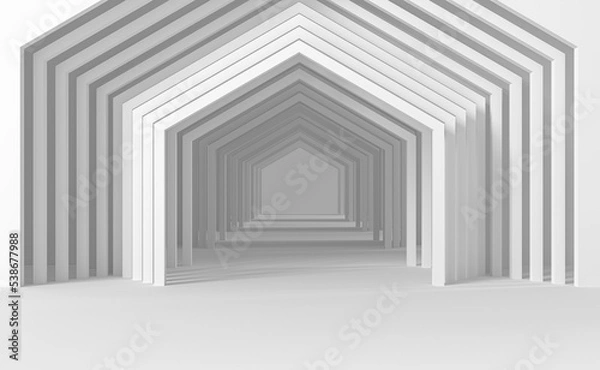 Fototapeta Minimal light abstract background and mock up for the presentation and exhibitions of products. Parametric arches in the walls in perspective with light at the end of the corridor 3d illustration