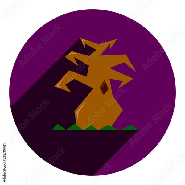 Obraz scary tree with a hollow. icon in flat style of a tree with a hollow. flat purple with long shadow logo. halloween icon. web browser icon.