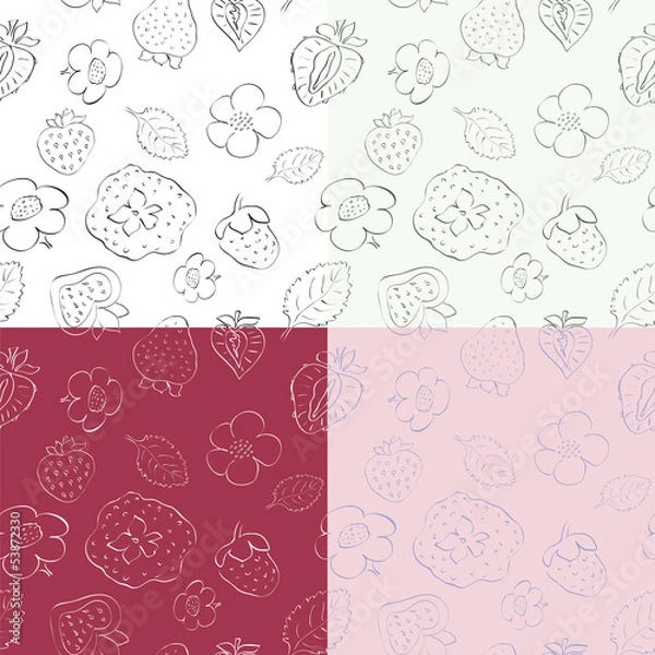 Obraz strawberries and flowers - seamless pattern