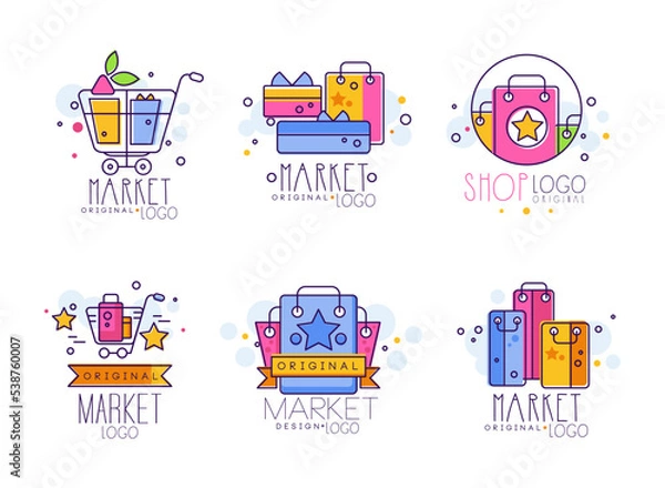 Fototapeta Market Logo Design with Shopping Cart and Purchase Bag Vector Set