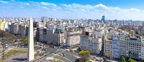 Obraz Panoramic cityscape and skyline view of Buenos Aires near landmark obelisk on 9 de Julio Avenue.