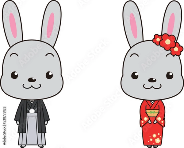 Obraz 着物で挨拶をするウサギのイラスト素材