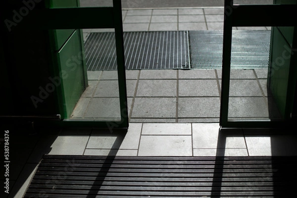 Obraz Shop doors open. Automatic doors in building. Transparent flaps.