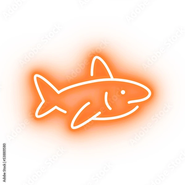 Fototapeta Neon orange shark icon, glowing great white shark icon on transparent background