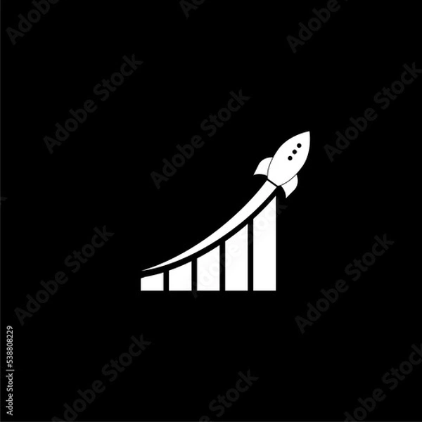 Fototapeta Growth diagram with Rocket going up icon isolated on dark background