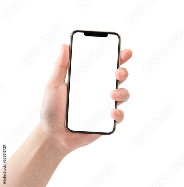 Fototapeta スマートフォンを持つ手_背景透過_スマホ画面透過_合成用切り抜きpng素材