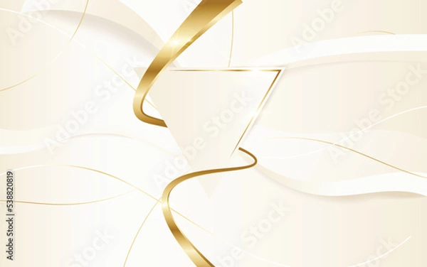 Fototapeta Elegant cream shade background with line golden elements. Realistic luxury paper cut style 3d modern concept. vector illustration for design