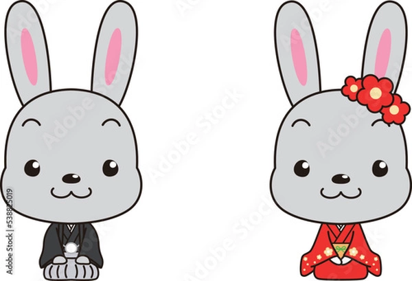 Fototapeta 着物で挨拶をするうさぎのイラスト素材