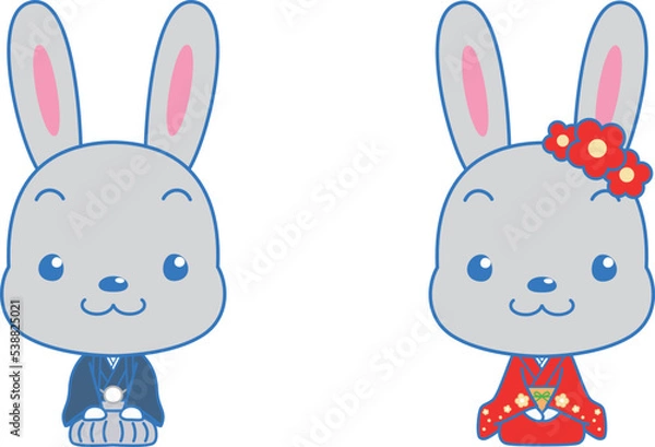 Obraz 着物で挨拶をするうさぎのイラスト素材