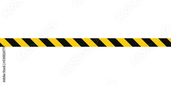 Fototapeta Warning tape with yellow and black diagonal stripes. Warn stop seamless line. Yellow and black caution tape border. Long danger ribbon.Vector illustration on white background.