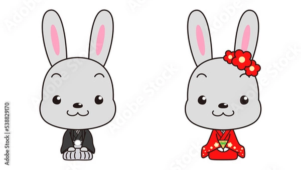 Obraz 着物で挨拶をするうさぎのイラスト素材