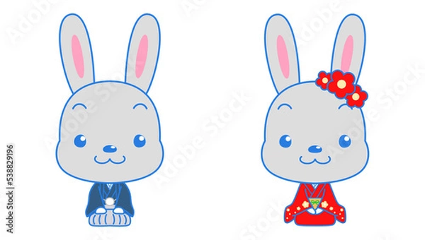 Obraz 着物で挨拶をするうさぎのイラスト素材