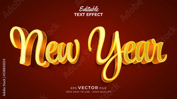 Fototapeta Editable text style effect - new year 3d text effects with gold style