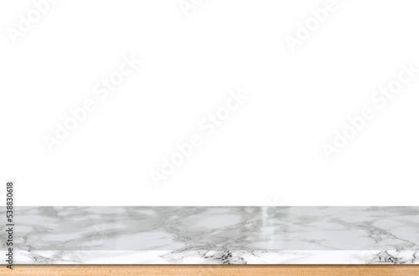 Fototapeta Empty white marble stone table top and restaurant banner mock up abstract background - can used for display or montage your products.
