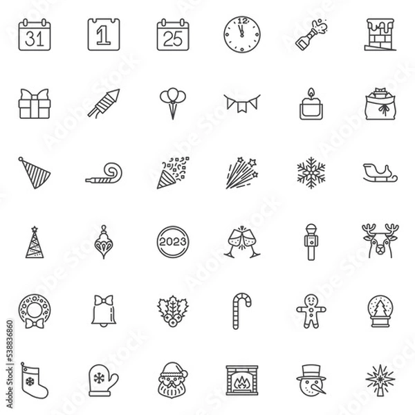 Obraz Happy New Year line icons set