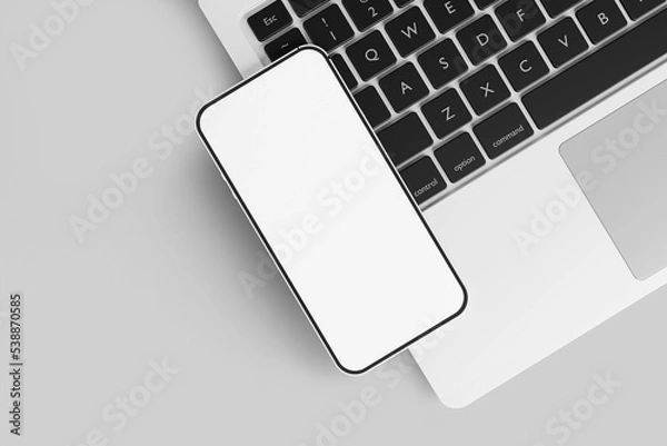 Fototapeta Macbook pro with smartphone website presentation mockup