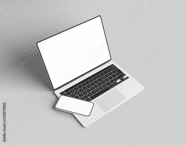 Fototapeta Macbook pro with smartphone website presentation mockup