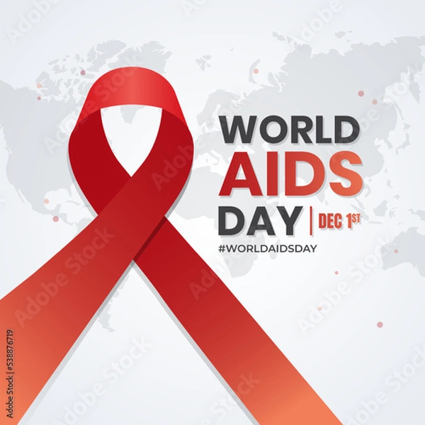 Fototapeta World Aids Day Desember 01st with red ribbon and maps illustration on isolated background