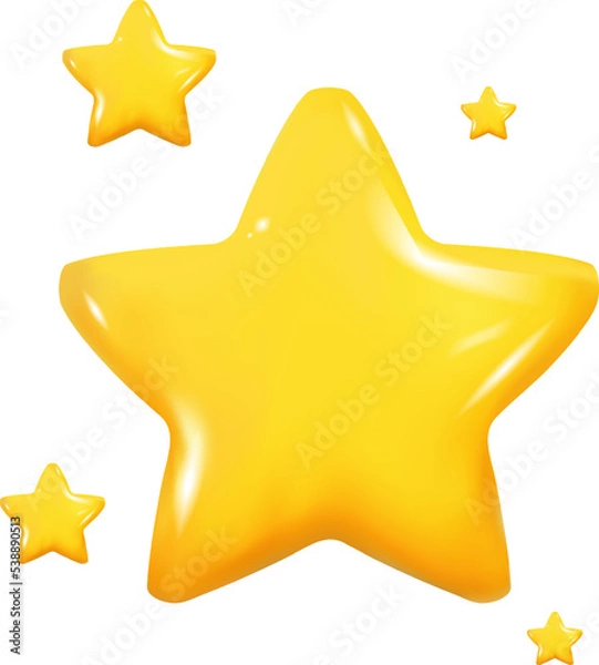 Obraz Cartoon lucky star isolated on blue background. 3D rendering. cute smooth yellow star. minimal design. Vector illustration