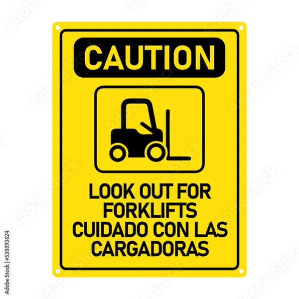 Fototapeta Caution Lock out for forklifts popular attention icon. yellow and black colours