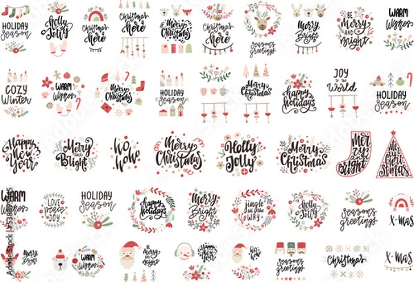 Obraz Set of Christmas Lettering Quotes and Sayings. Vector illustration.