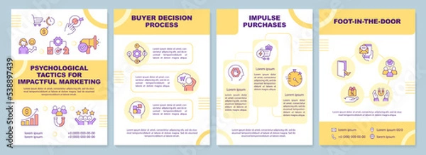 Fototapeta Impactful marketing tactics yellow brochure template. Leaflet design with linear icons. Editable 4 vector layouts for presentation, annual reports. Arial-Black, Myriad Pro-Regular fonts used