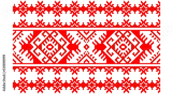 Obraz Embroidered good like old handmade cross-stitch ethnic Ukraine pattern. Ukrainian towel ornament, rushnyk called, vector.