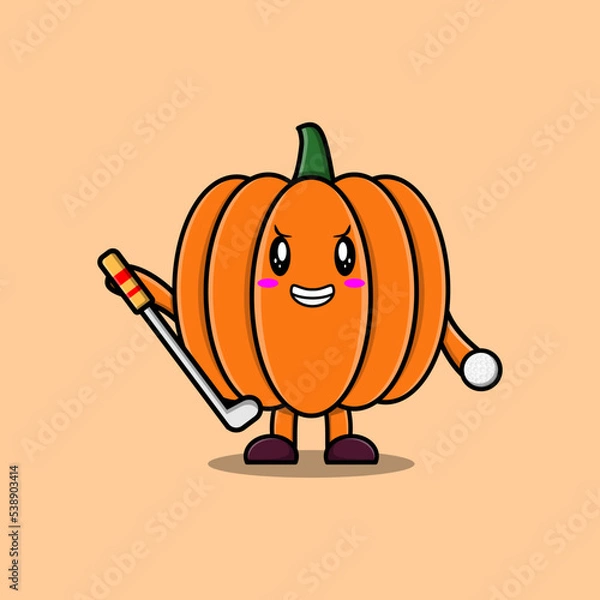 Obraz Cute cartoon Pumpkin character playing golf in concept flat cartoon style illustration