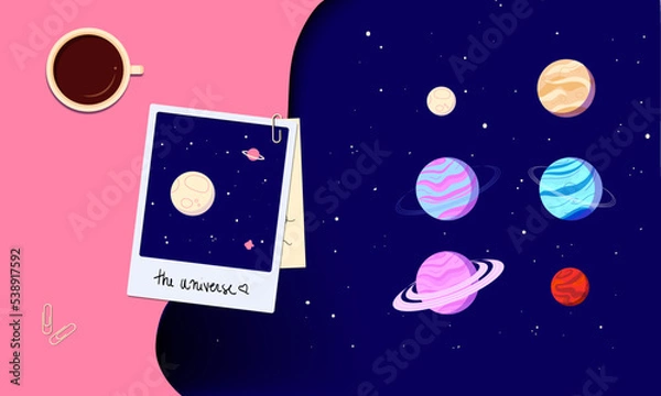 Obraz Céu com Planetas em Polaroid