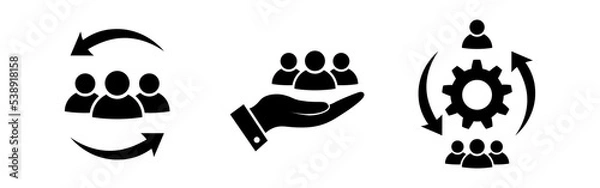 Obraz Customer care icon set in flat. Social help symbol on white. Retention client sign in black. Support service icon. People protection, safety symbol. Vector illustration for graphic design, logo, UI.