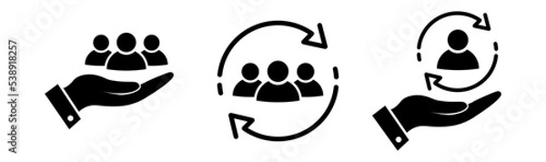 Obraz Customer care icon set in flat. Social help symbol on white. Retention client sign in black. Support service icon. People protection, safety symbol. Vector illustration for graphic design, logo, UI.