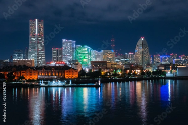 Obraz 神奈川県横浜市 大桟橋ふ頭から見るみなとみらいの夜景