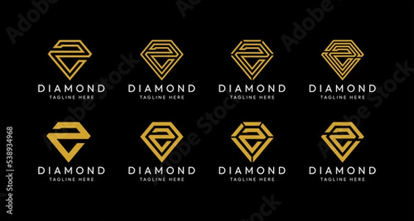 Obraz Set of Z letter diamond monogram logo design bundles. The perfect logo to use for jewelry companies, mining industries and the like