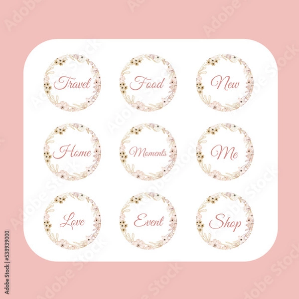 Fototapeta circle icon with flower frame for social media. cover highlight.