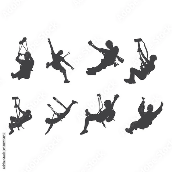 Fototapeta zipline silhouette set